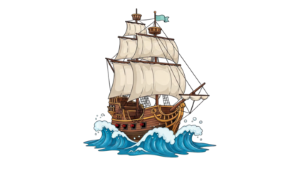 Sailboat Sailing on Waves Illustration