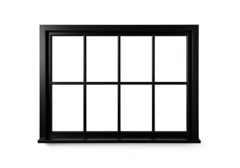 Modern black framed window with eight square panes stands against a bright white background