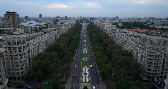 Drone fly over Bucarest and House of People