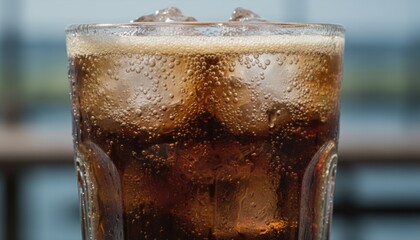A close view of a fizzy cola beverage with ice highlighting refreshment lifestyle imagery and concept use for summer event promotion or drink trend message