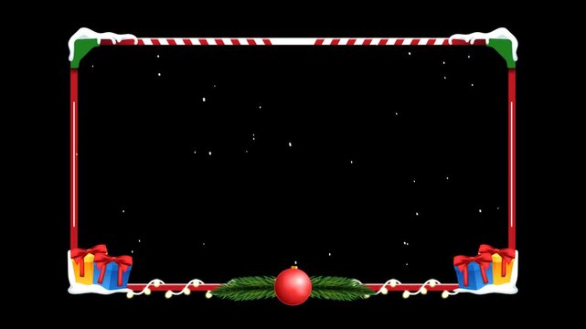 Christmas webcam overlay with element for streaming border with transparent background. Animation Border gaming overlay