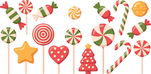 Christmas Candy Vector Set &ndash; Festive Lollipops, Peppermint Sweets & Holiday Treats Illustration