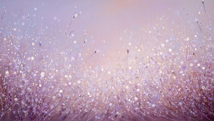 Shimmering close-up of fine stems with sparkling bokeh, softly lit with lavender hues