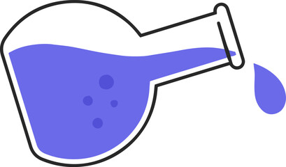 Laboratory flask pouring liquid, flat minimal line vector icon