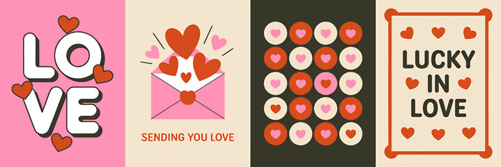 Fototapeta premium Vintage romantic love messages with heart graphics and patterns