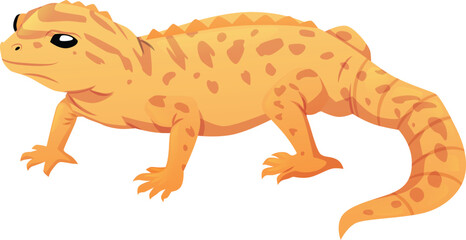 Naklejka premium Orange iguana, vector flat exotic guana pet from jungle, cute spotted chameleon crawling mammal, tropical lizard animal