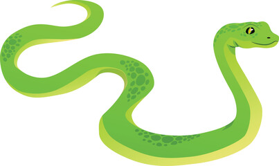 Cartoon green snake, exotic animal, terrarium pet, icon.