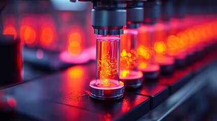 A closeup of perovskite solar cells undergoes testing in a cutting-edge research lab, showcasing innovation and technological advancement. Symbolizing clean energy, scientific progress, and