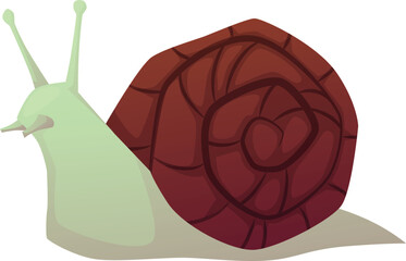 Naklejka premium Snail with spiral shell, cartoon cochlea insect, exotic pet animal, vector flat terrarium and aquarium animal