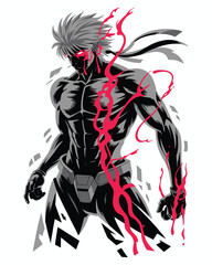 Anime Manga Warrior Character with Red Energy Vector Illustration