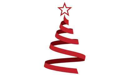 Elegant spiral ribbon christmas tree with hollow red star festive minimalist holiday decoration concept on transparent background
