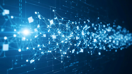 Digital Network Connectivity: A mesmerizing visualization of digital connections and data flow, set against a vibrant blue backdrop, creating a sense of dynamic technological integration.