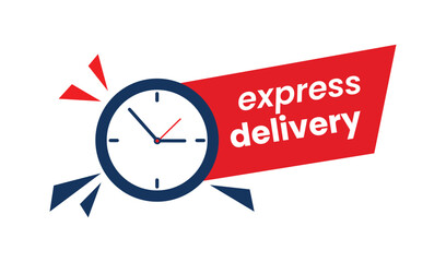 Express delivery clock with red banner and speed lines