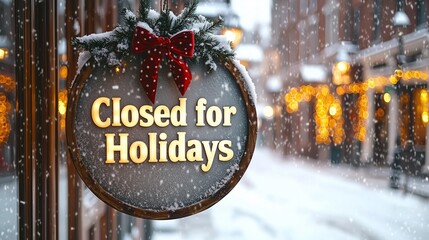 Christmas Holiday Gold Light-Up Closed Sign, Business Closure Notice Material, Immersive Snowy Small Town Christmas Style, Suitable for Small Town Cafe/Neighborhood Boutique