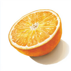 Freshly cut orange half placed on a white background showing visible texture and juicy interior