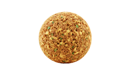Macro Food Ball: Close-up of a perfectly spherical, savory food ball, with intricate textures, inviting a closer look into its unique form. 