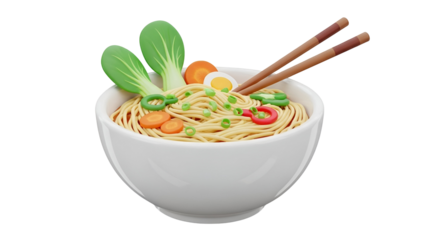 Noodle Bowl: A close-up shot of a meticulously arranged noodle bowl, with each component contributing to an exciting taste profile. The dish appears simple.