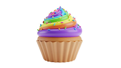 Rainbow Cupcake Delight: A vibrant cupcake, adorned with a swirl of colorful icing and a sprinkle of festive, tempting treats. This scene is sure to evoke feelings of sweetness.