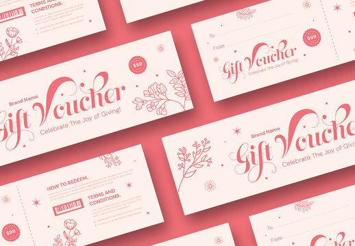 Elegant Floral Gift Voucher Template with Soft Pastel Design Elements