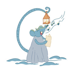 Illustration of a cute mouse singing.