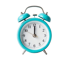 Vintage sea wave-colored alarm clock with white dial showing 12:00  