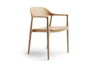Fototapeta premium Sculpted light wood dining chair features smooth curves and a contemporary design