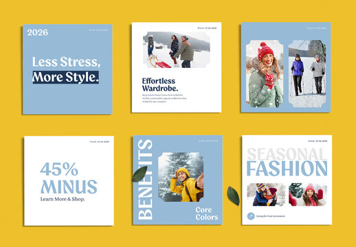 Set of Winter Fashion and Sale Social Media Post Templates