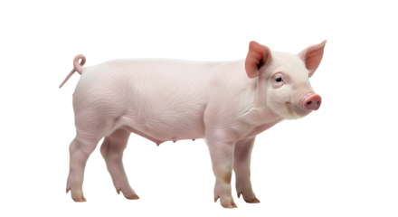Cute pink piglet looking forward isolated on transparent background