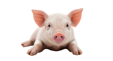 Adorable pink piglet facing forward isolated on transparent background