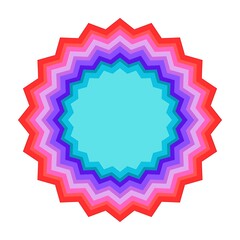 Vibrant psychedelic starburst with concentric rings of color and a central cyan circle