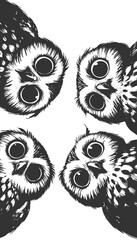 Naklejka premium wide-eyed owls peeking downward with expressive faces sketch engraving generative ai raster illustration. Scratch board imitation. Black and white image.