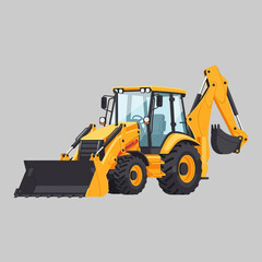 Fototapeta premium Vivid yellow backhoe loader illustration showcasing robust construction equipment design elements
