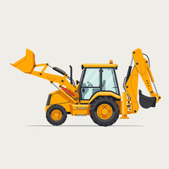 Fototapeta premium Detailed yellow backhoe loader illustration for construction site equipment visuals