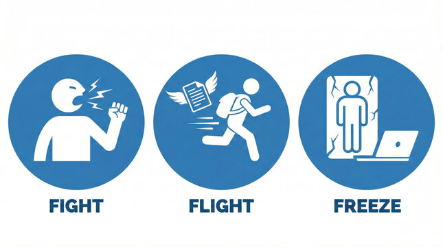 ADHD Stress Response System 4F - Fight Flight Freeze Fawn Illustration