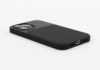 Sleek black protective covering rests diagonally upon a pure white background