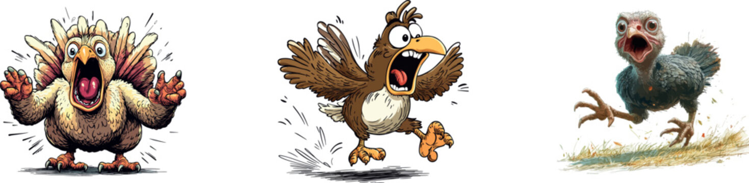 This modern clip art illustration features a crazy cartoon turkey, tongue out and gobbling, and is characterized by its use of simple gradients, all in one single layer