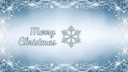 Merry christmas greeting card with snowflake design and frosty border, elegant blue winter holiday background