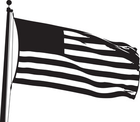 Single American Flag Waving on a Pole in Silhouette United States