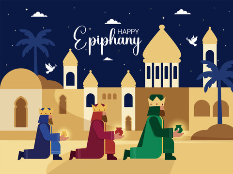 Three Kings Day, Epiphany Day celebration vector illustration.