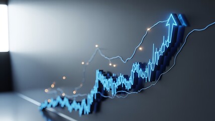 Glowing blue financial chart showing rising market trend
