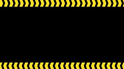 Under construction tape with black background with alpha channel. Under construction animation with copy space background area. Horizontal Caution Wall Background Loop, yellow tape sign