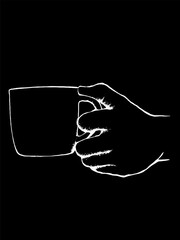 Black and white drawing of a coffee cup handle, vector illustration