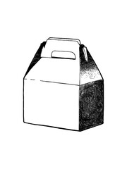 Line drawing of a paper bag with coffee beans, vector illustration