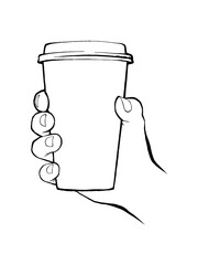 Black and white drawing of a coffee cup handle, vector illustration