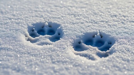 Animal paw prints in snow