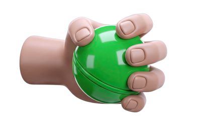 Cartoon Hand Gripping Green Ball on White Background