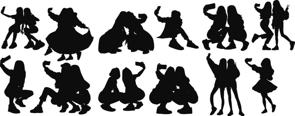 スマホで自撮りをする女性のイラスト	