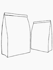 Line drawing of a paper bag with coffee beans, vector illustration