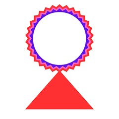 Geometric award ribbon with a red triangle base and a circular emblem