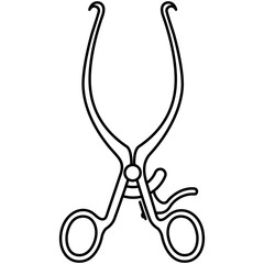 Surgical self-retaining retractor. Single prong instrument for superficial wound exposure. Sterile medical tool. Vector outline icon.